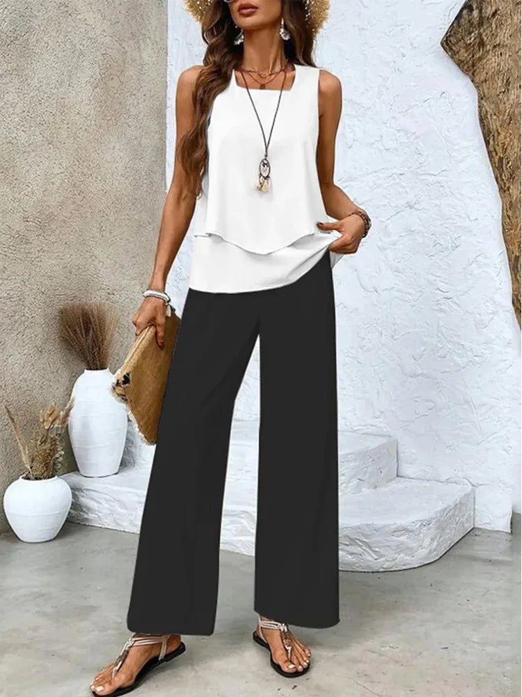 Analy – Set of Sleeveless Top and Wide-Leg Pants