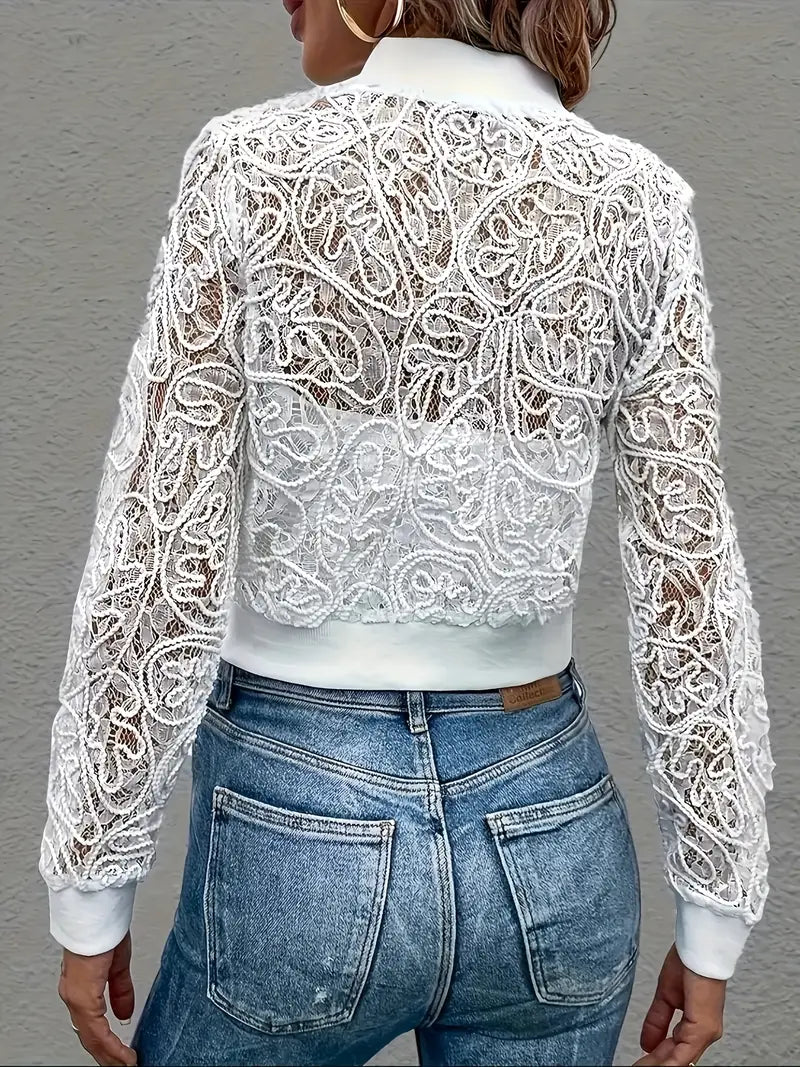 Andrina – Elegant Crop Jacket Made of Lace with Zipper