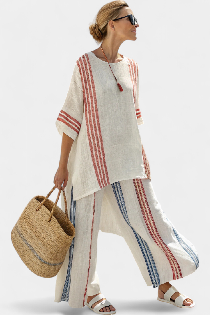 Anila – Elegant Two-Piece Linen Set with Striped Pattern