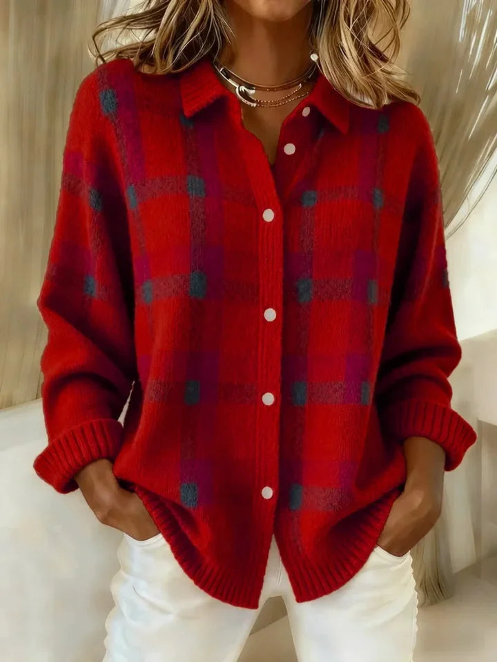 Anny – Casual Checked Knit Sweater with Buttons