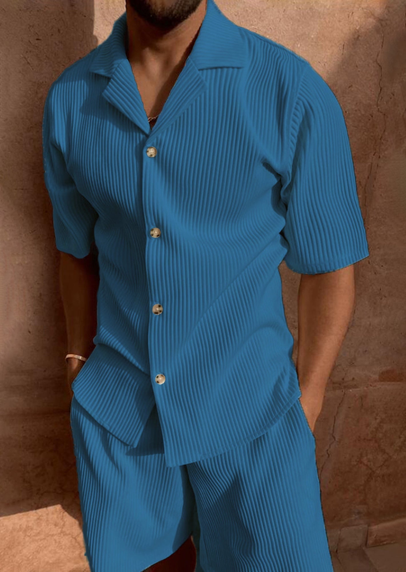 Ardian - Cord Shirt with Short Sleeves and Shorts Set