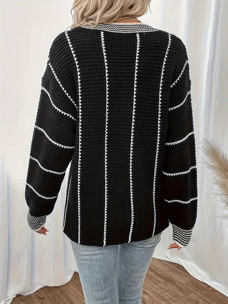 Arellano – Casual Long Sleeve Striped Sweater
