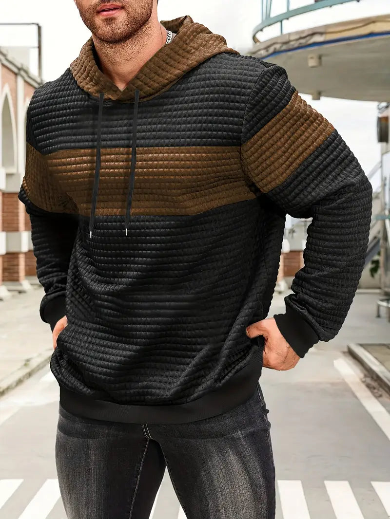 Arvid – Hooded Sweatshirt with Color Block Texture