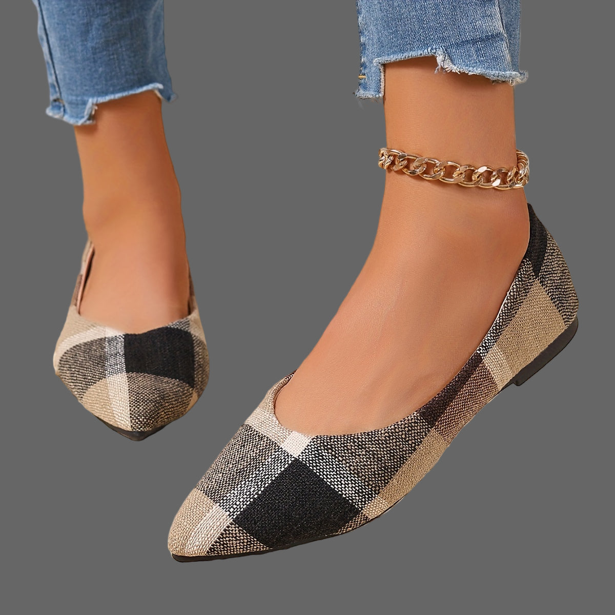 Atiya – Checkered Ballerinas with Pointed Toe
