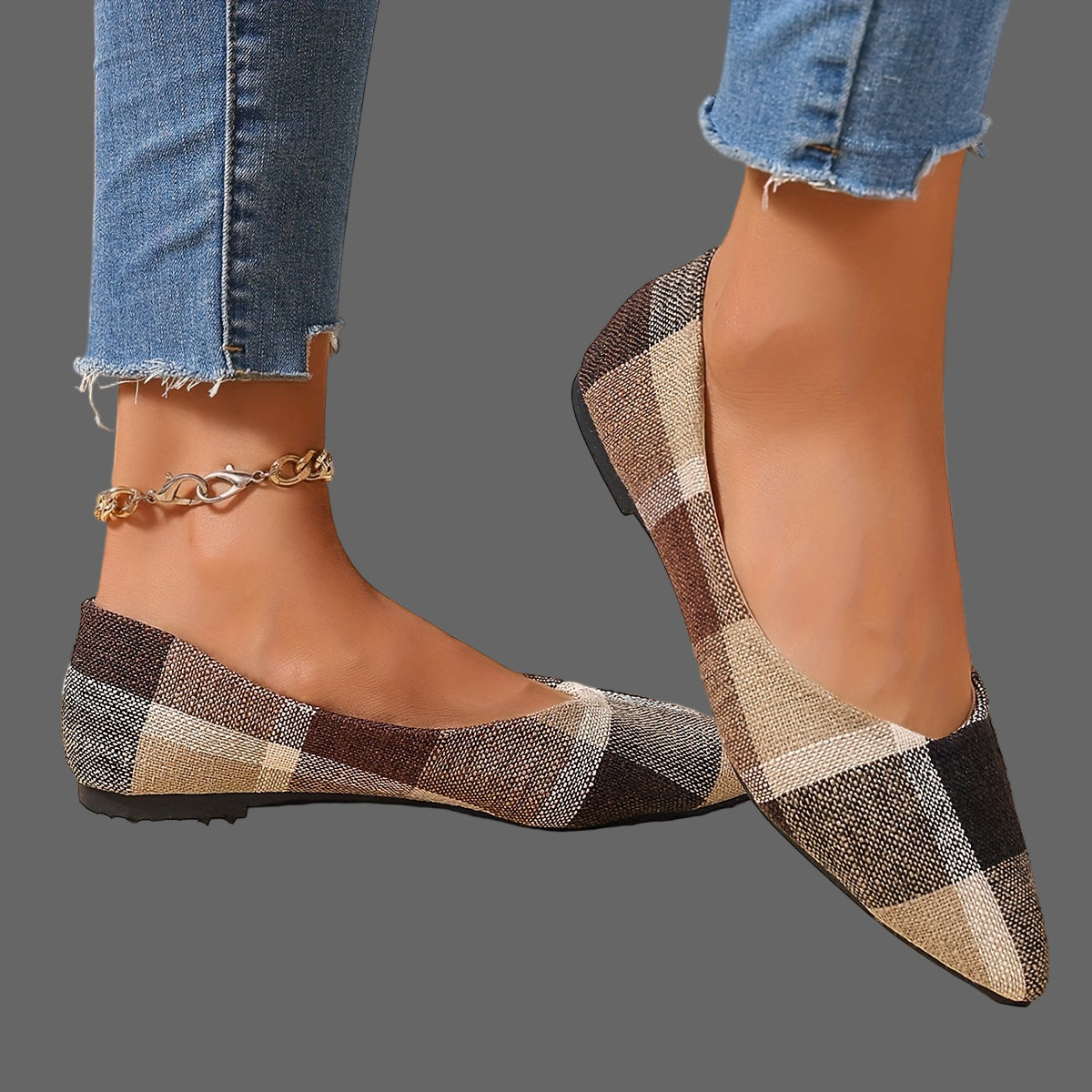 Atiya – Checkered Ballerinas with Pointed Toe