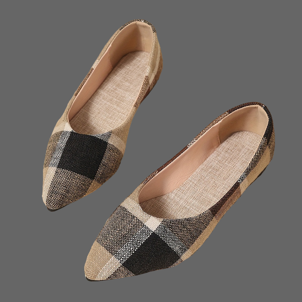 Atiya – Checkered Ballerinas with Pointed Toe