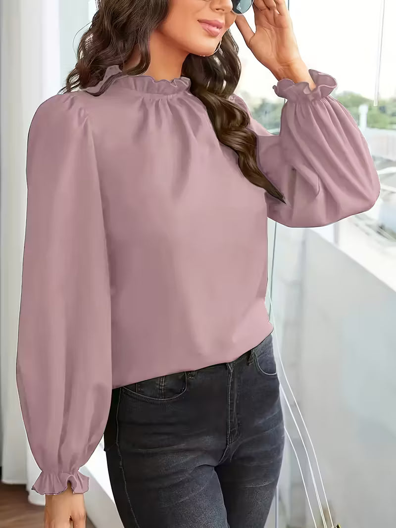 Aurelija – Blouse with Ruffled Collar and Puff Sleeves