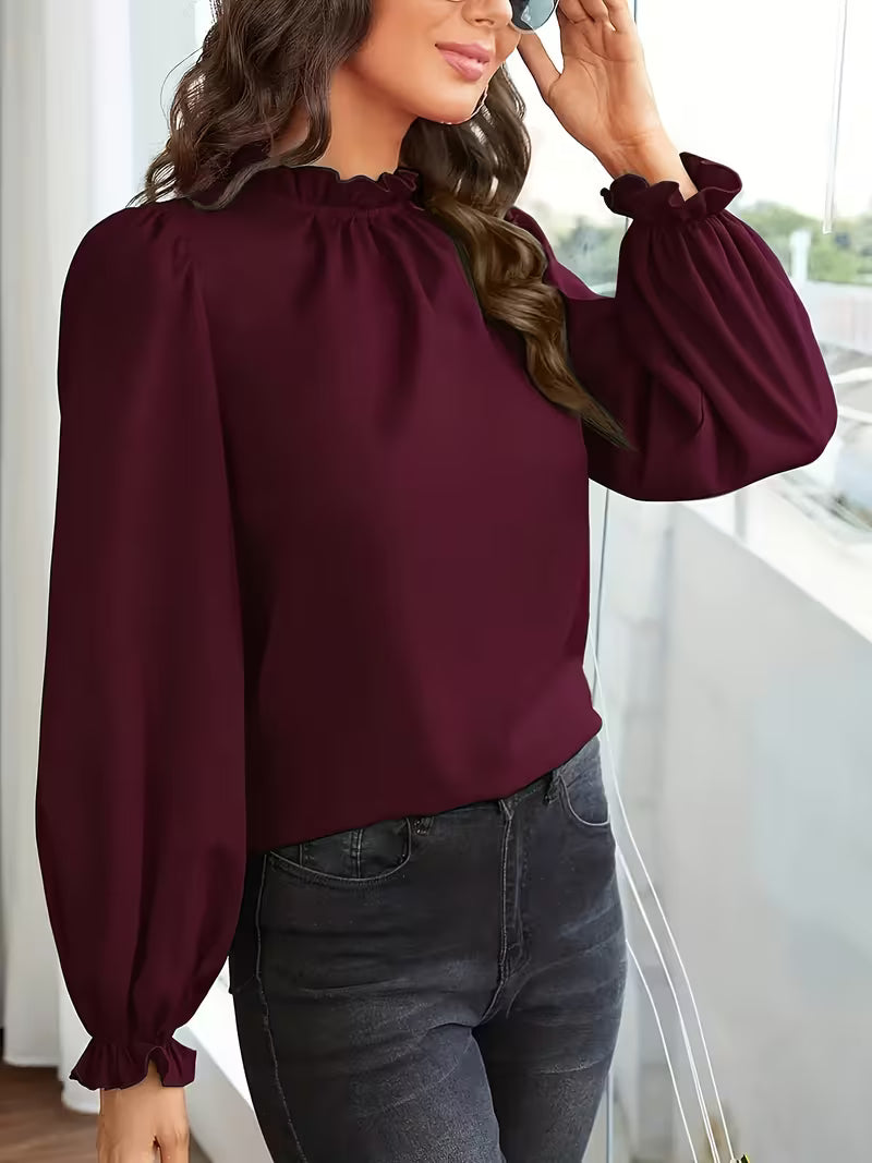Aurelija – Blouse with Ruffled Collar and Puff Sleeves