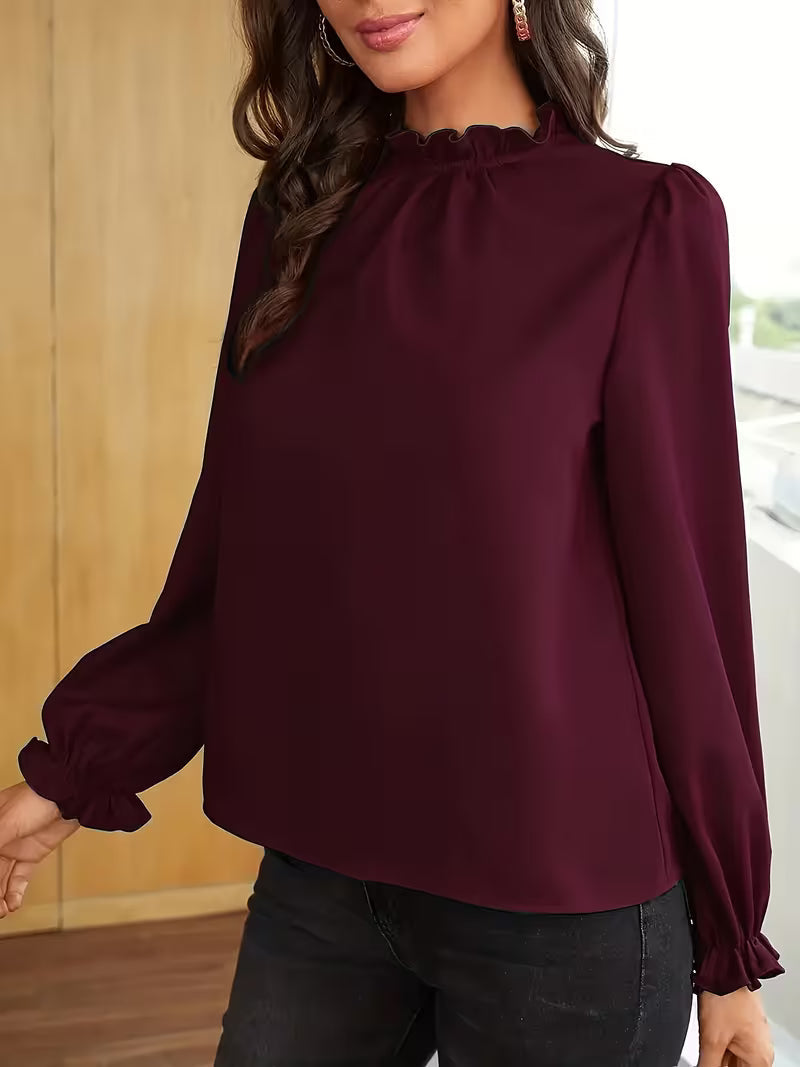 Aurelija – Blouse with Ruffled Collar and Puff Sleeves