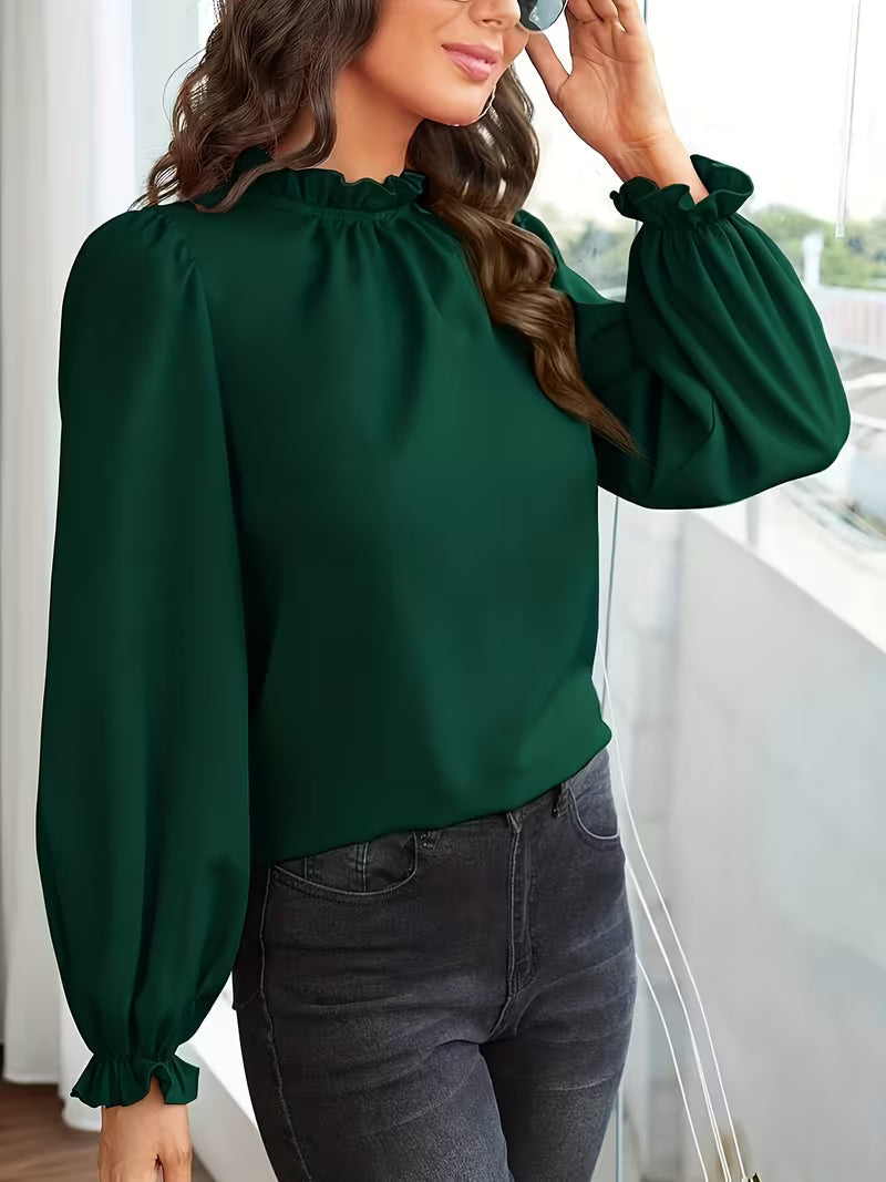 Aurelija – Blouse with Ruffled Collar and Puff Sleeves