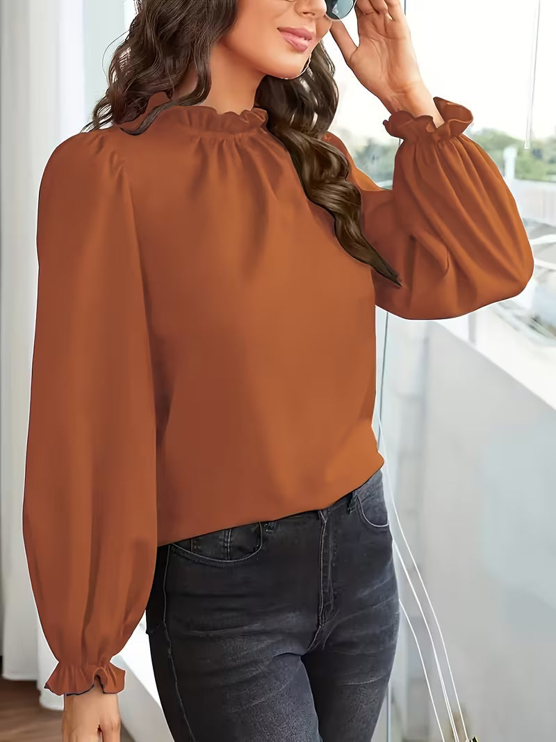 Aurelija – Blouse with Ruffled Collar and Puff Sleeves