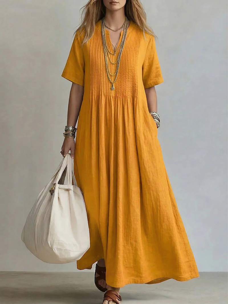 Betsaida – Elegant Dress with V-Neck and Short Sleeves