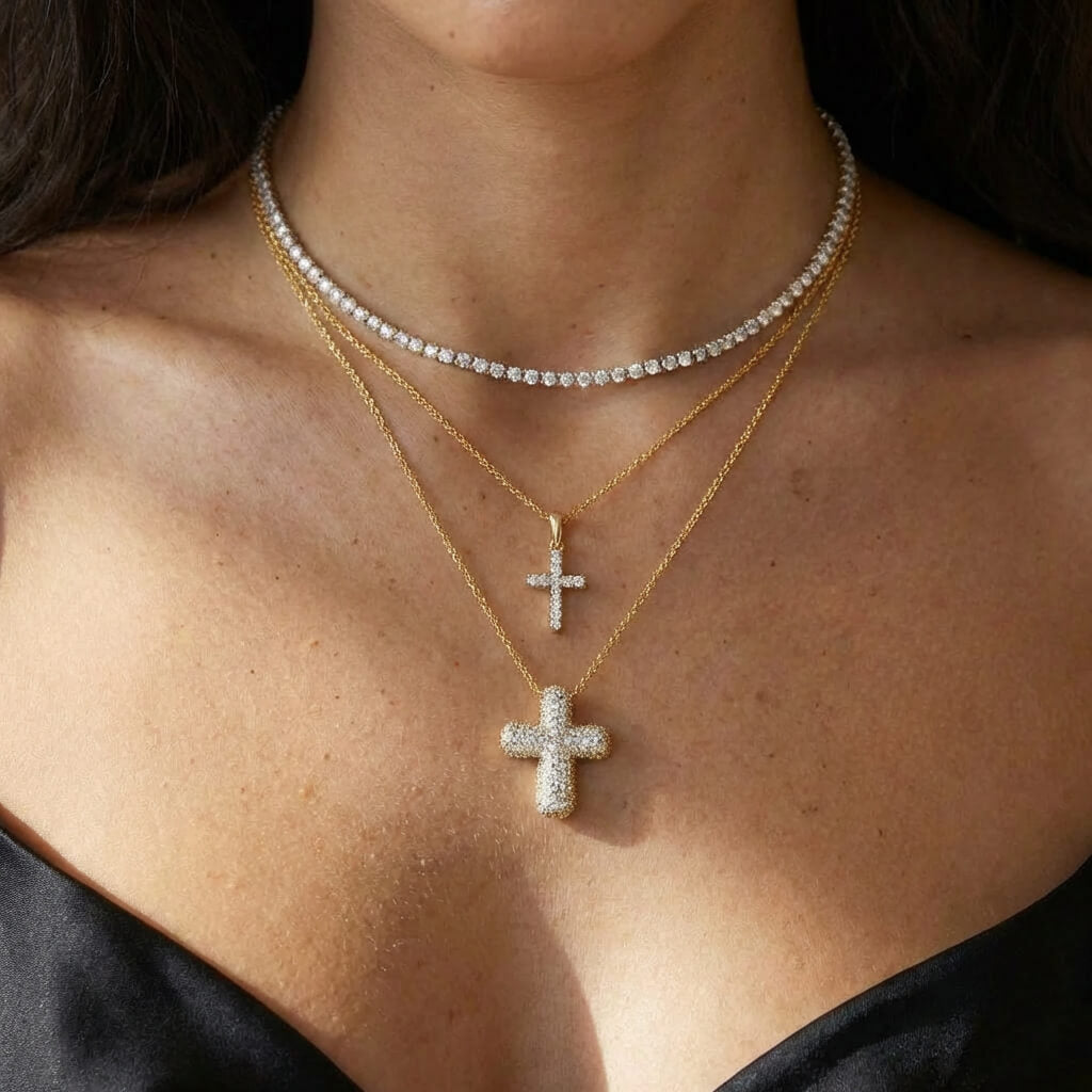 Bling Cross Radiance Bubble Necklace Trio
