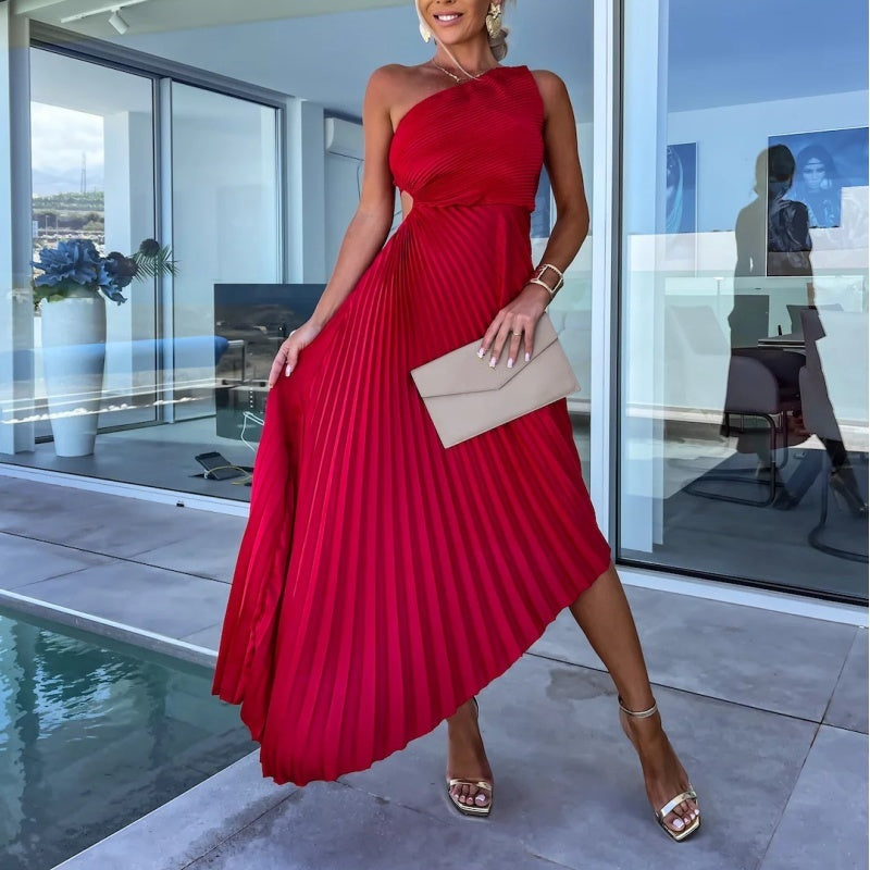 Breena – Stylish Asymmetrical Pleated Maxi Dress