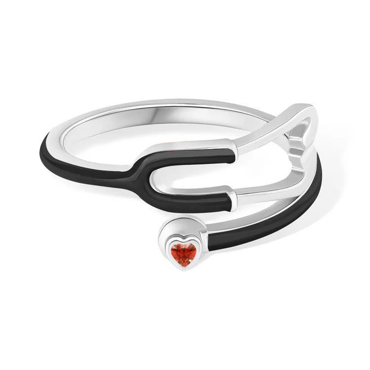 Caitleen – Stethoscope Ring with Heart Birthstone