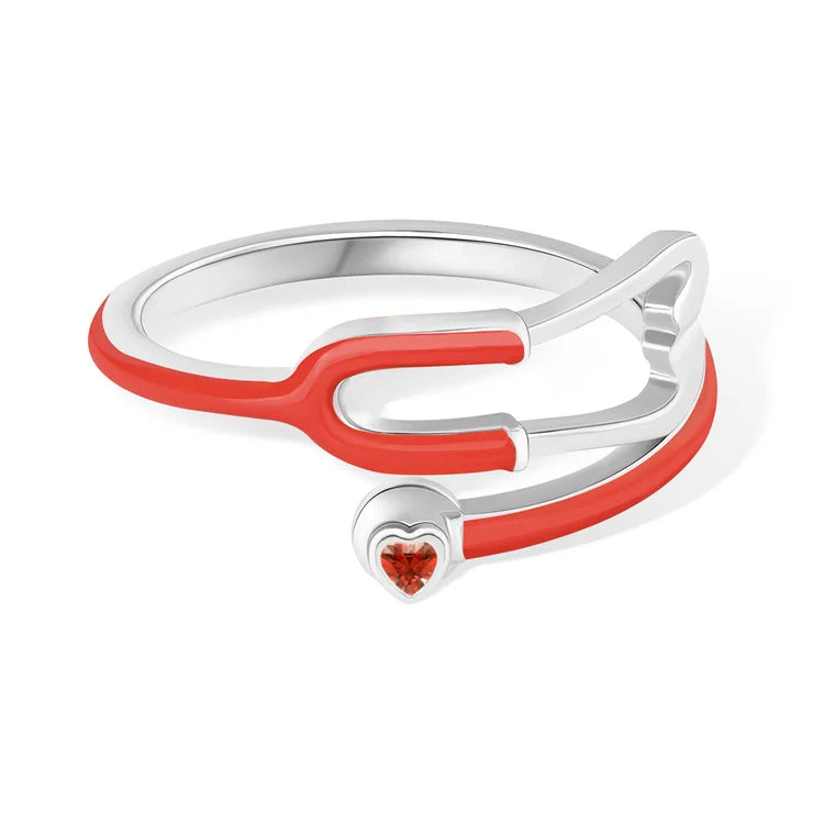 Caitleen – Stethoscope Ring with Heart Birthstone