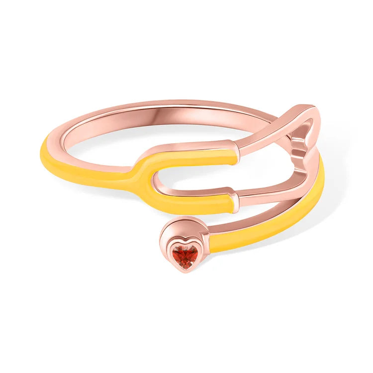 Caitleen – Stethoscope Ring with Heart Birthstone