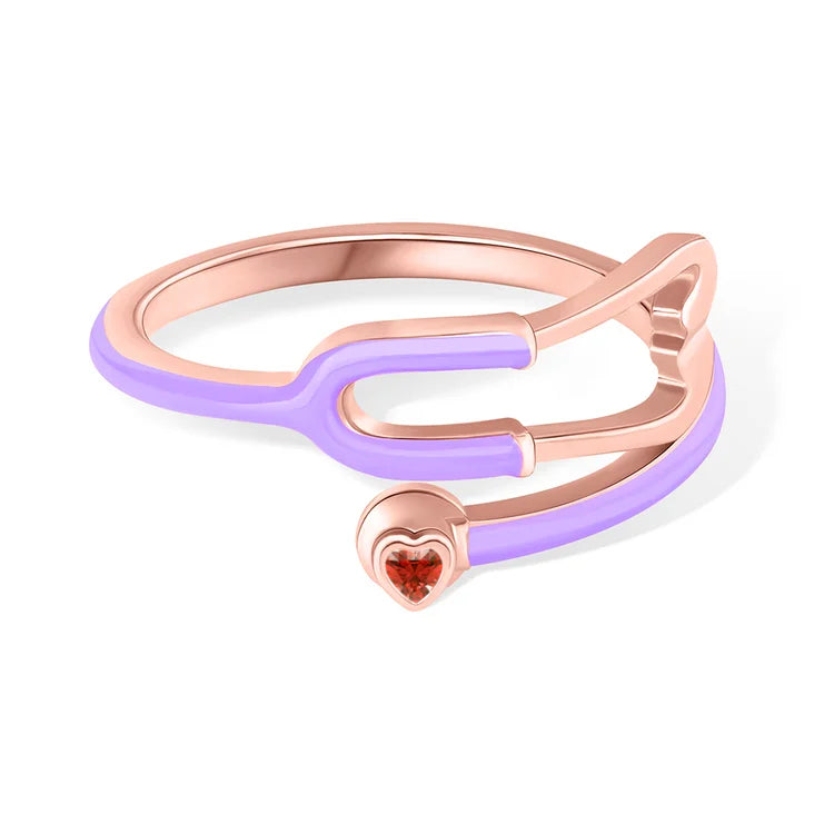 Caitleen – Stethoscope Ring with Heart Birthstone