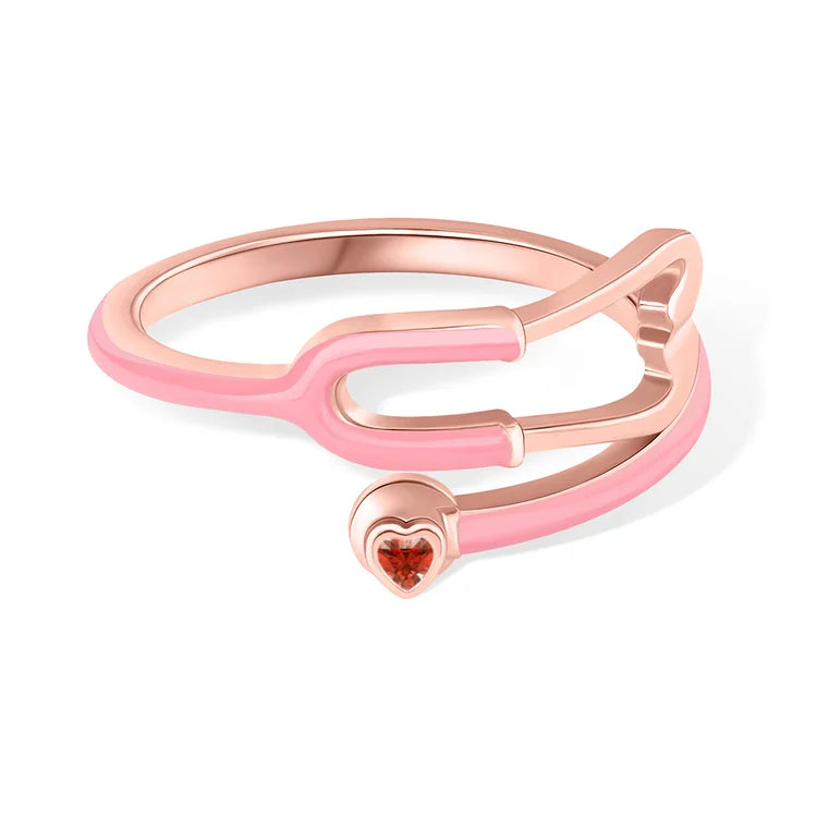 Caitleen – Stethoscope Ring with Heart Birthstone