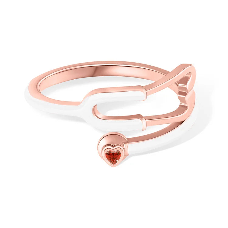 Caitleen – Stethoscope Ring with Heart Birthstone