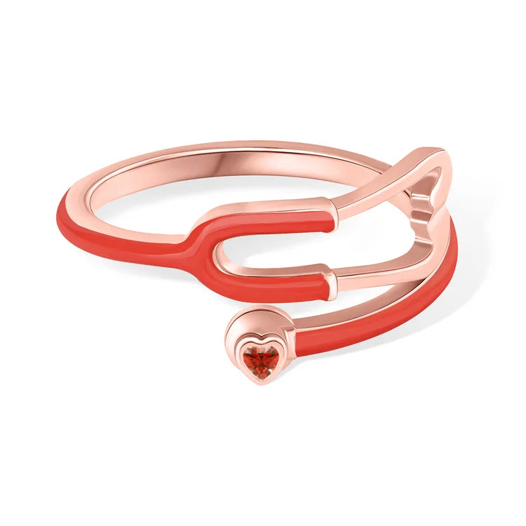 Caitleen – Stethoscope Ring with Heart Birthstone
