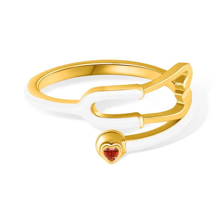 Caitleen – Stethoscope Ring with Heart Birthstone