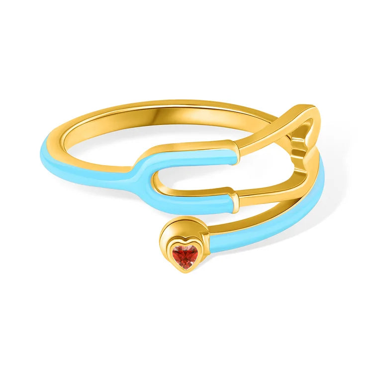 Caitleen – Stethoscope Ring with Heart Birthstone
