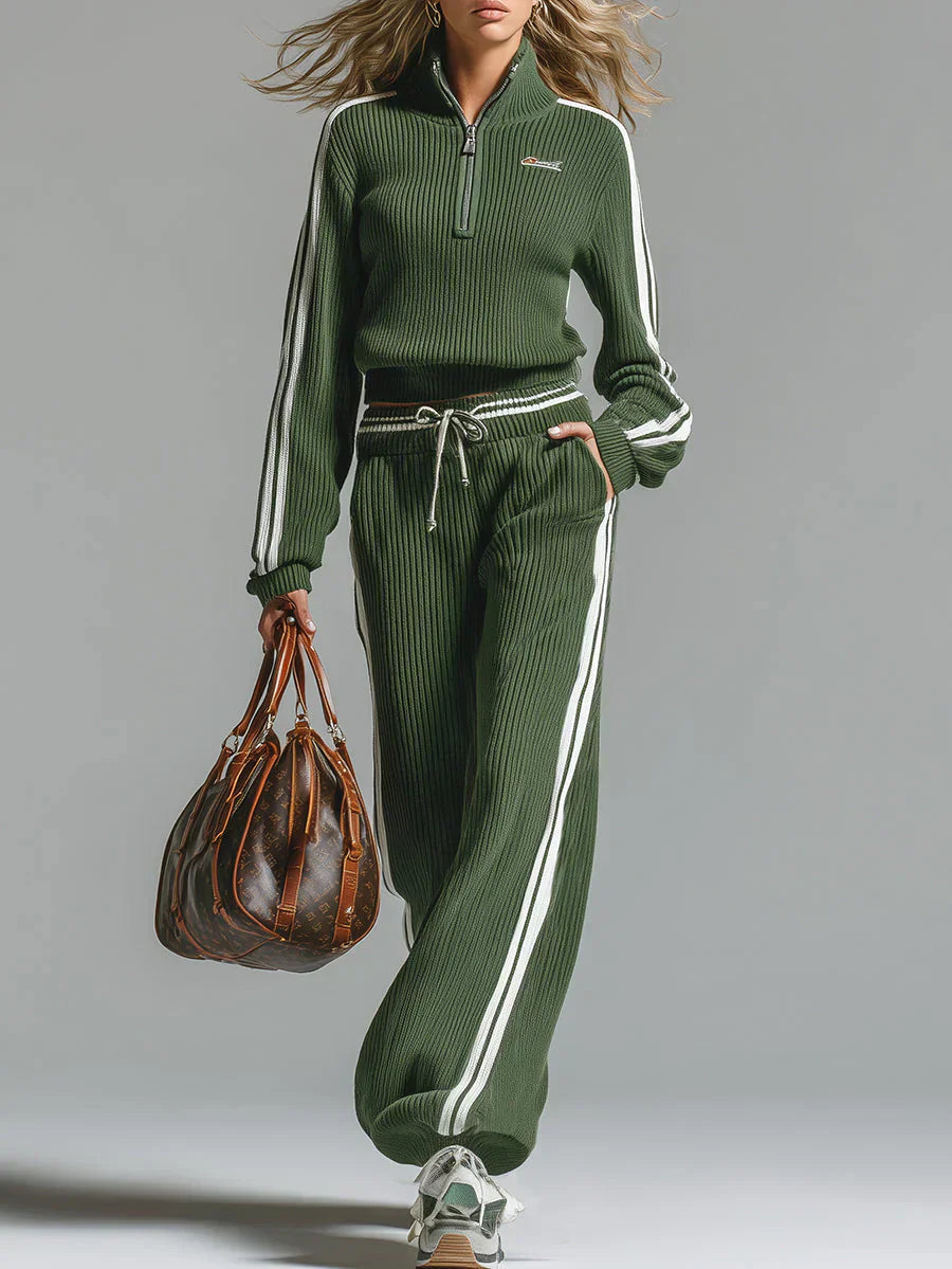 Cajsa – Loose Two-Piece Set with Side Stripe Accents
