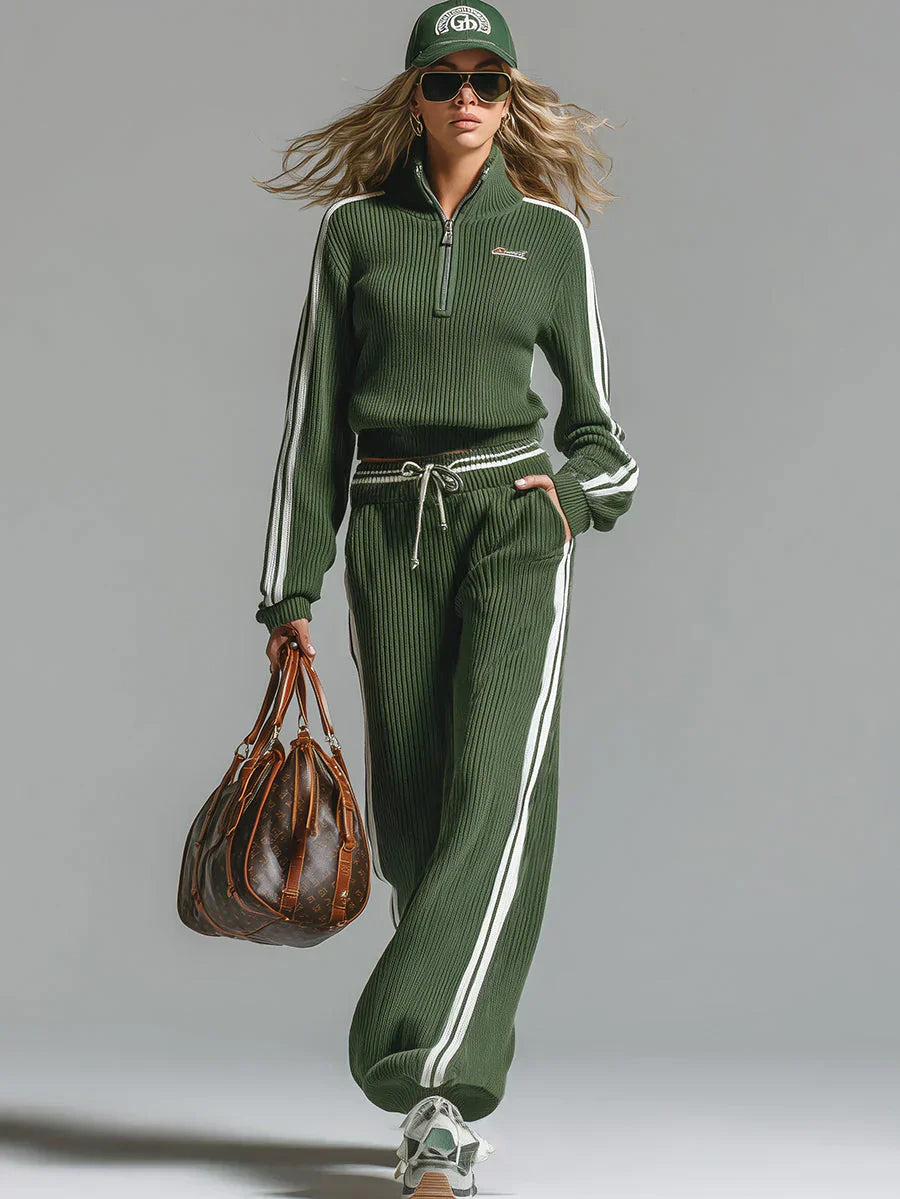 Cajsa – Loose Two-Piece Set with Side Stripe Accents