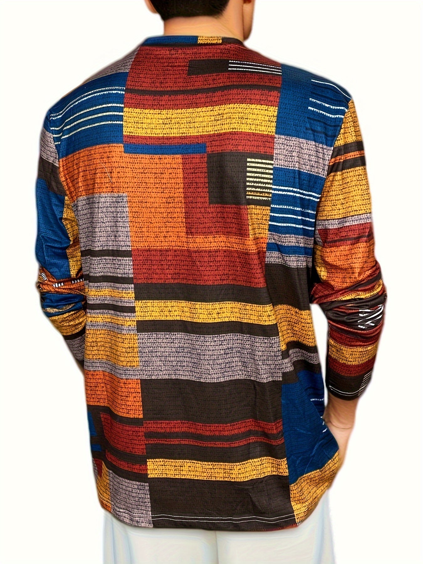 Calvin – Long Sleeve T-Shirt with Block Pattern