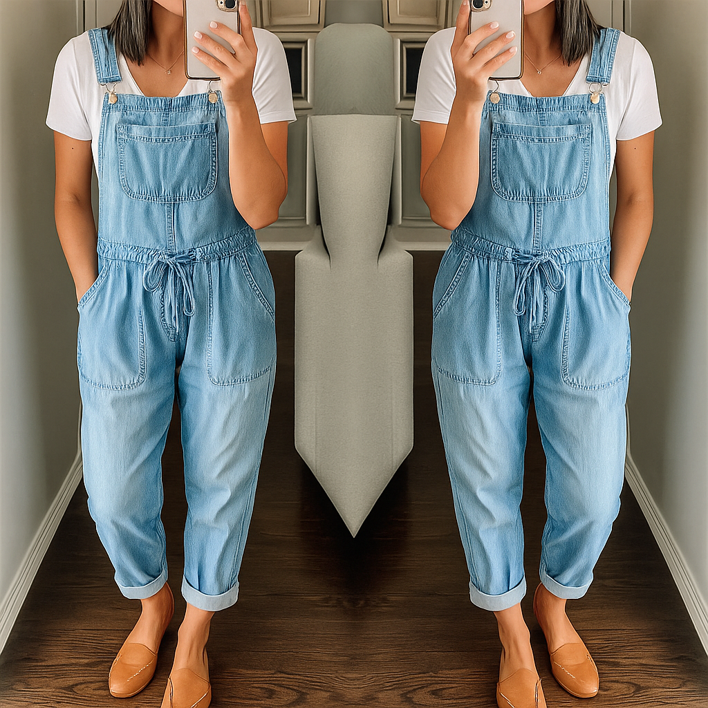 Carly – Casual Denim Overall with Drawstring at the Waist