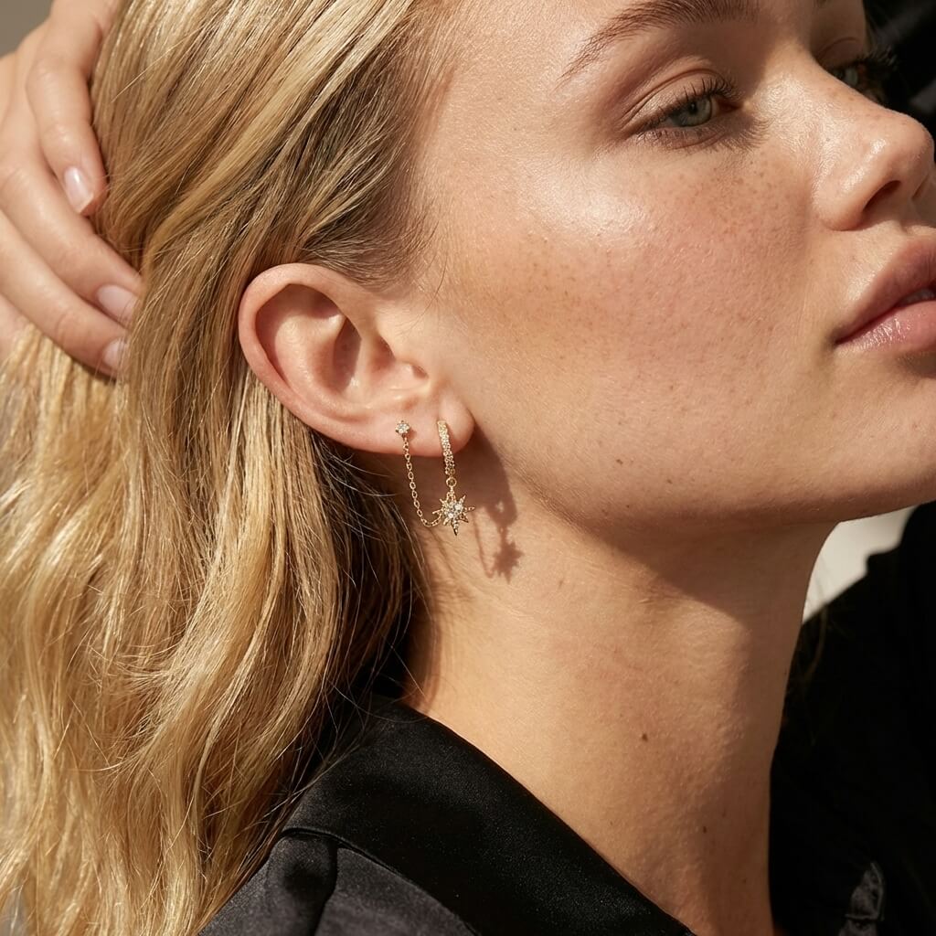Celestia Star Chain Huggie Earrings