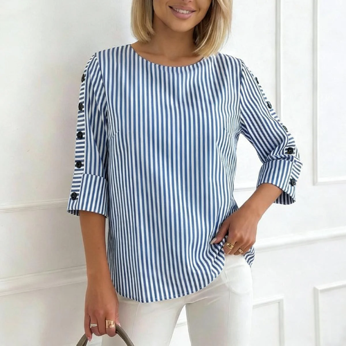 Cezarina – Striped Top with Button Sleeves