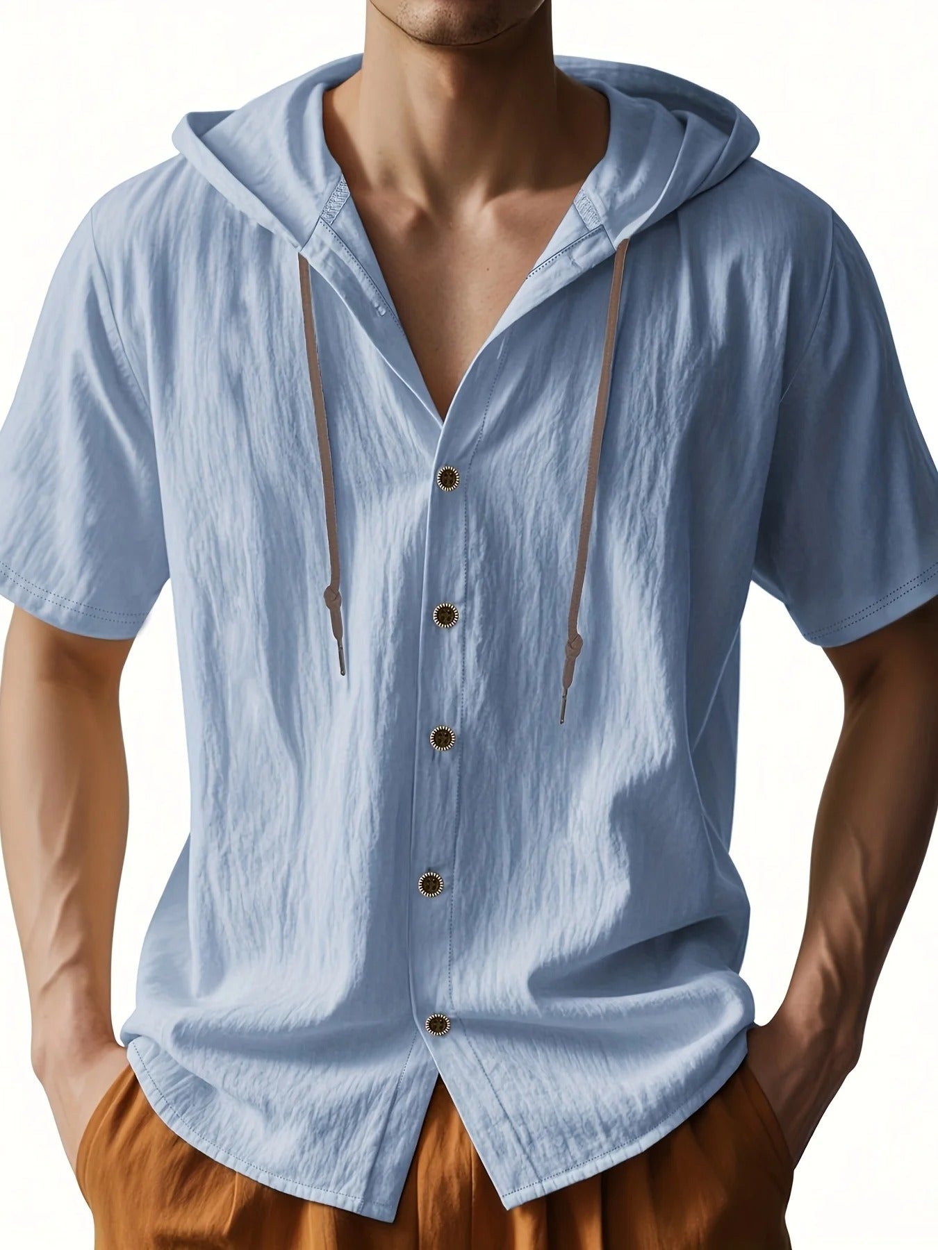 Chadwick - Lightweight Short-Sleeve Linen Shirts with Hood