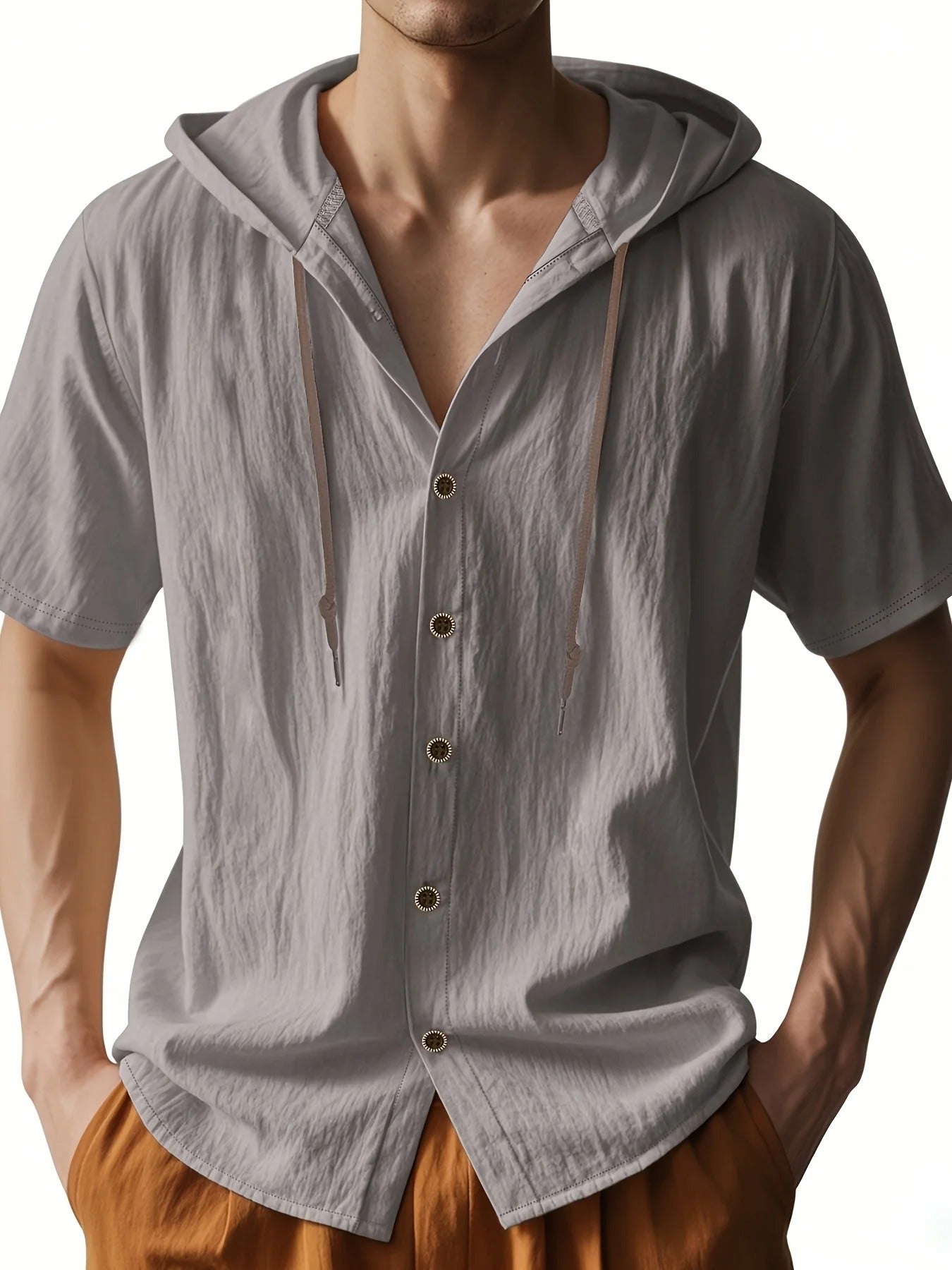 Chadwick - Lightweight Short-Sleeve Linen Shirts with Hood