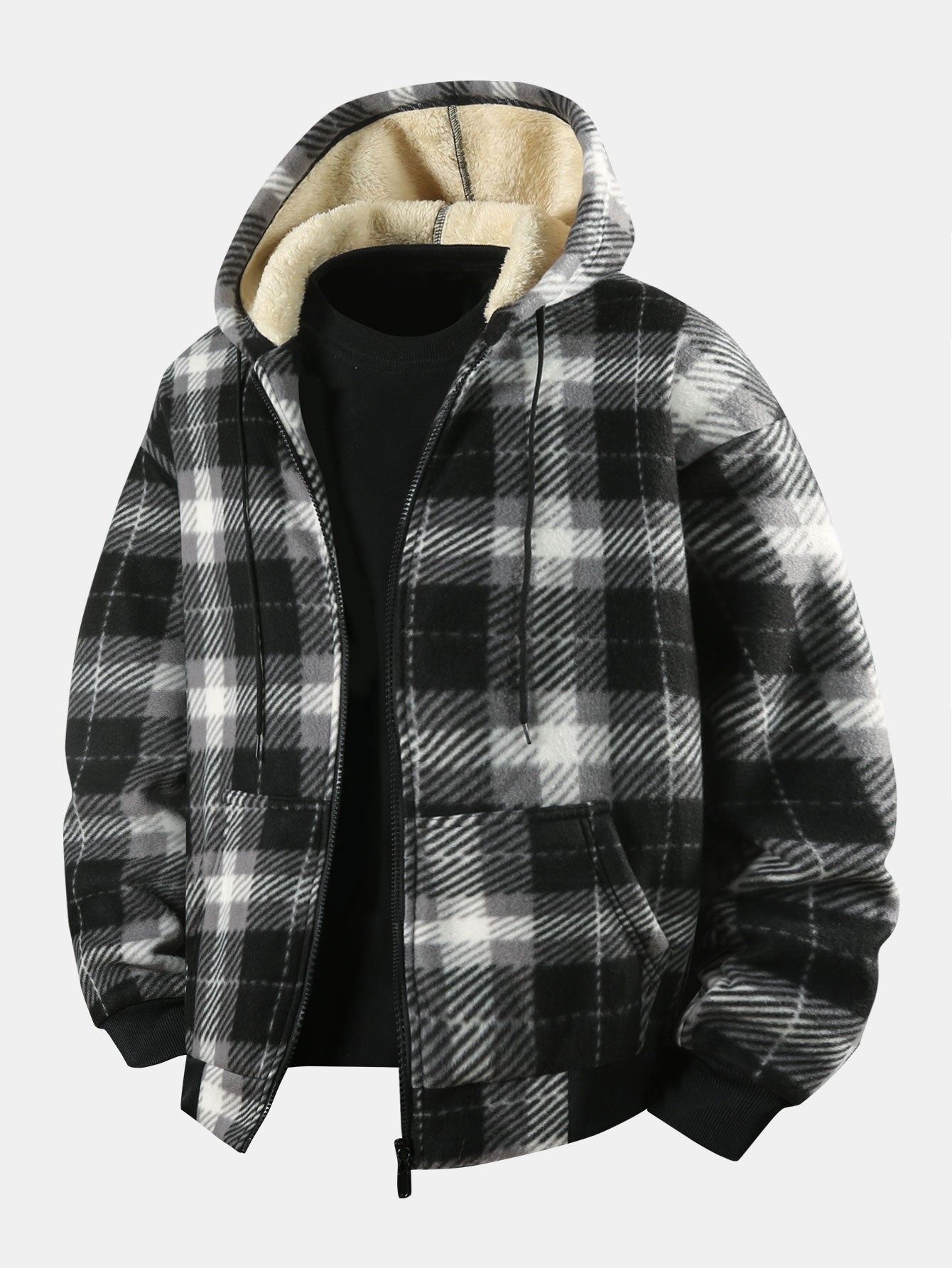 Ciaran – Teddy Fleece Flannel Coat with Hood and Zipper