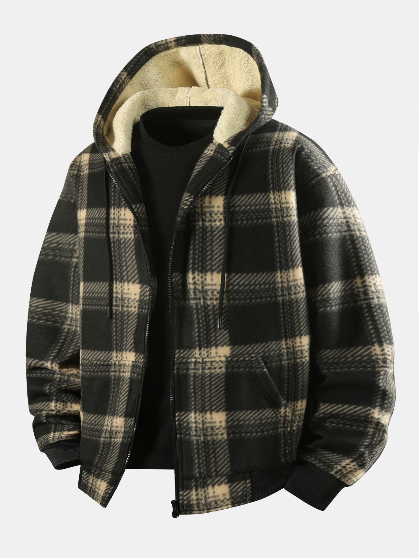 Ciaran – Teddy Fleece Flannel Coat with Hood and Zipper