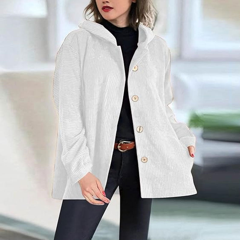 Daleny – Velvet Hooded Jacket with Buttons