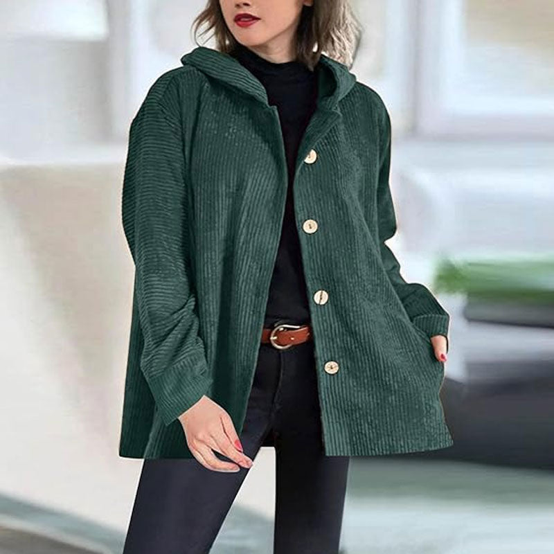 Daleny – Velvet Hooded Jacket with Buttons