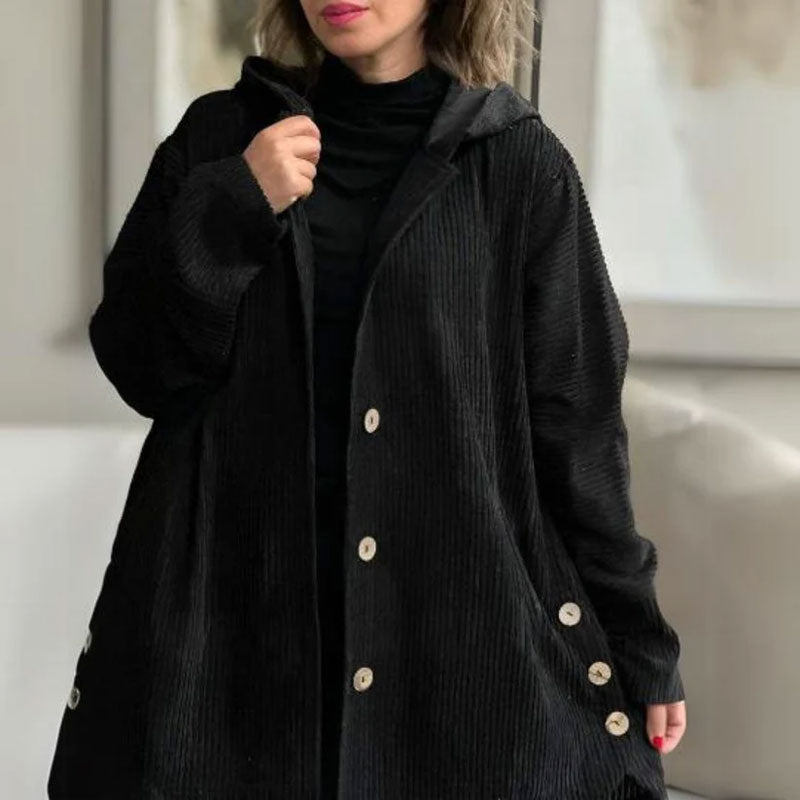 Daleny – Velvet Hooded Jacket with Buttons