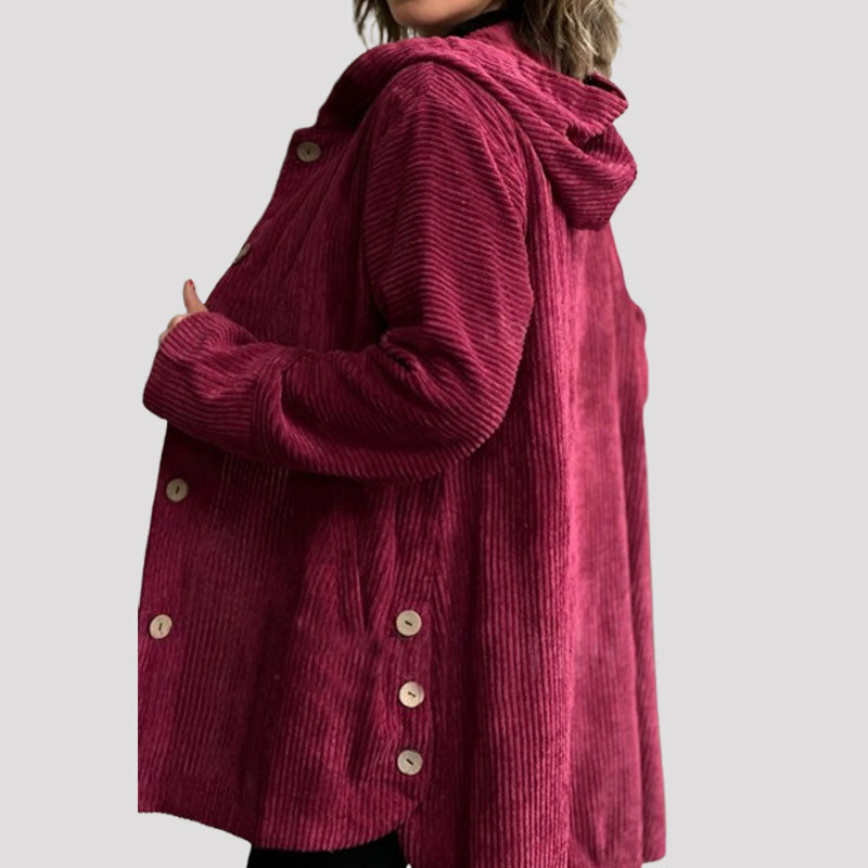 Daleny – Velvet Hooded Jacket with Buttons