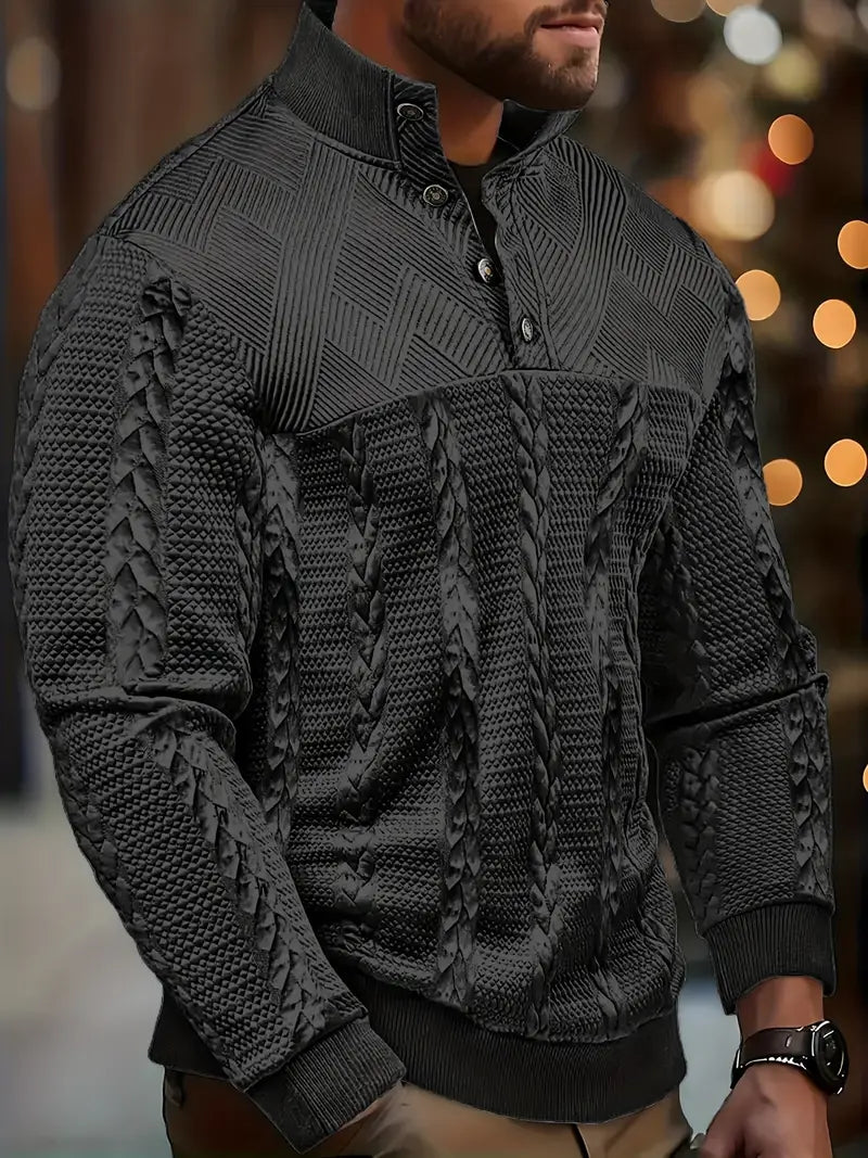 Dawson – Long-Sleeve Henley Sweater with Striped Pattern