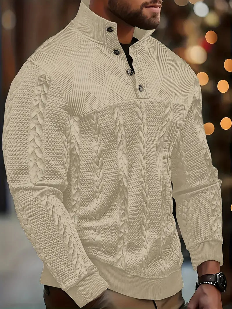 Dawson – Long-Sleeve Henley Sweater with Striped Pattern