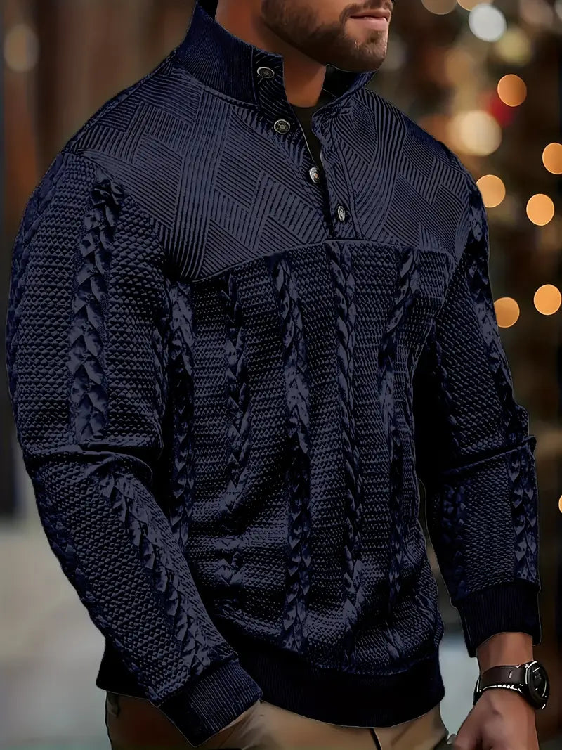 Dawson – Long-Sleeve Henley Sweater with Striped Pattern