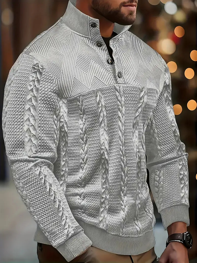 Dawson – Long-Sleeve Henley Sweater with Striped Pattern