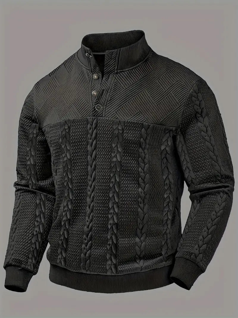 Dawson – Long-Sleeve Henley Sweater with Striped Pattern