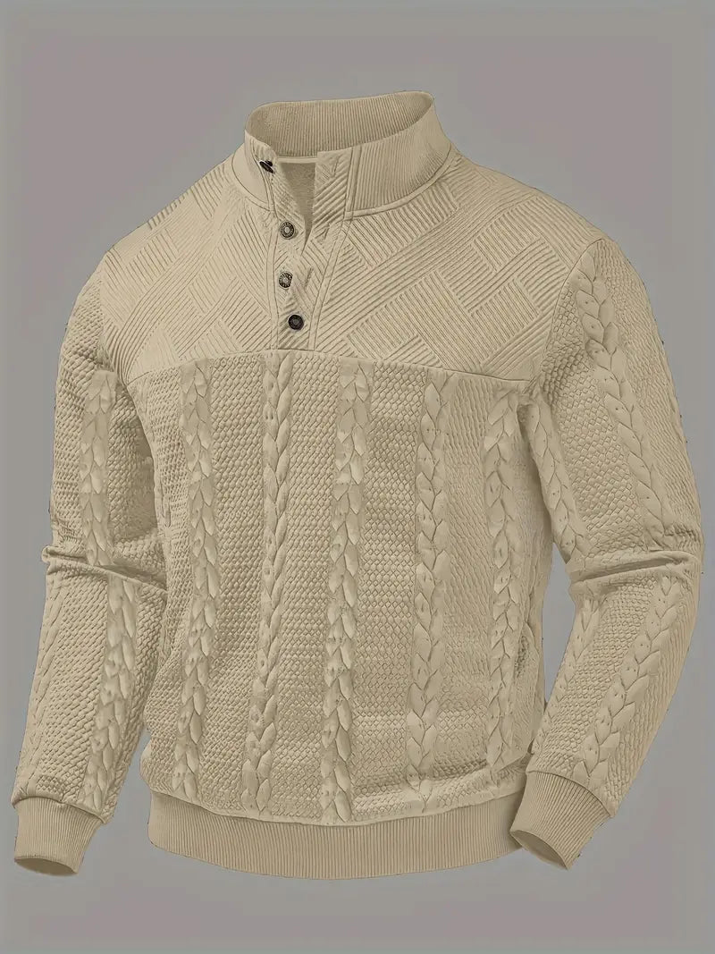 Dawson – Long-Sleeve Henley Sweater with Striped Pattern