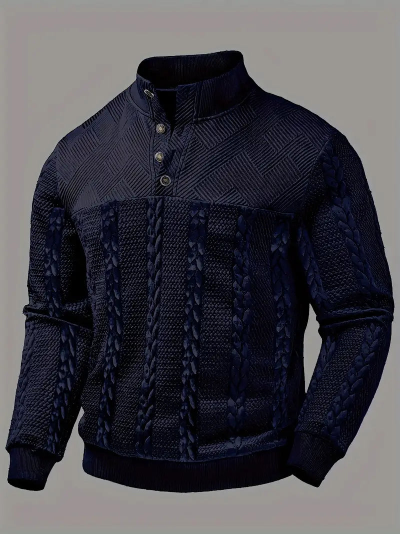 Dawson – Long-Sleeve Henley Sweater with Striped Pattern