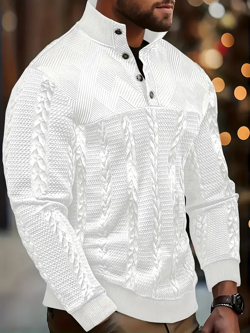 Dawson – Long-Sleeve Henley Sweater with Striped Pattern