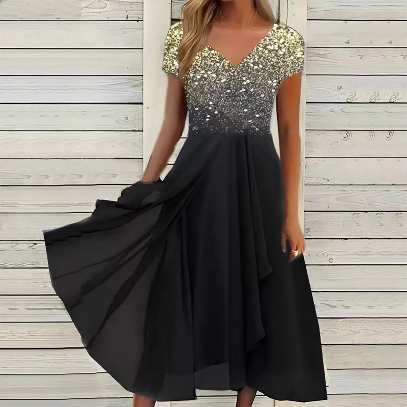 Doina – Stylish Dress with V-Neck and Prints